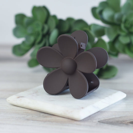 Large Matte Flower Hair Clip-Mocha